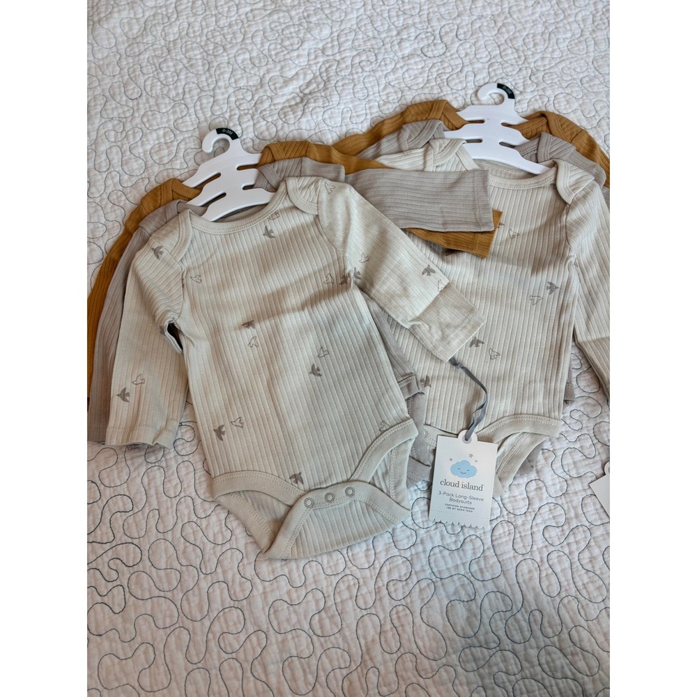 Cloud Island Baby 3‎ Pack Long Sleeve Ribbed Bodysuits 0-3M 6 in Total